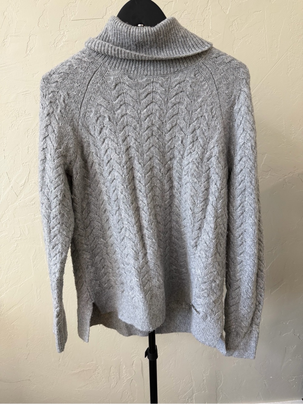 Michael Kors Light Gray Cable-Knit Turtleneck Sweater